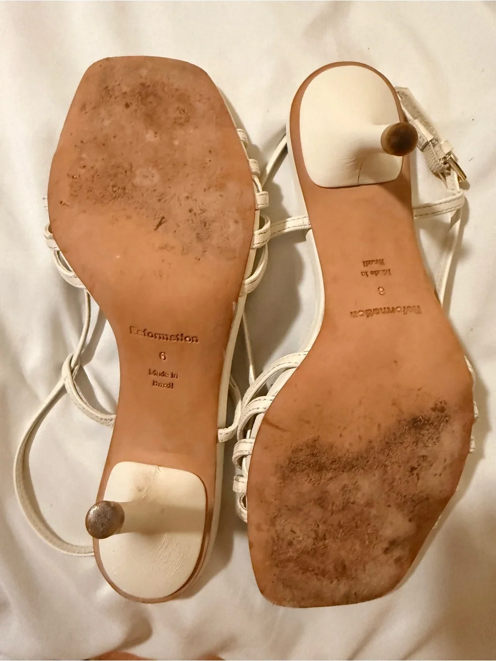 Reformation Ivory Strappy Square-Toe Heeled Sandals Size 6 -FLAWED